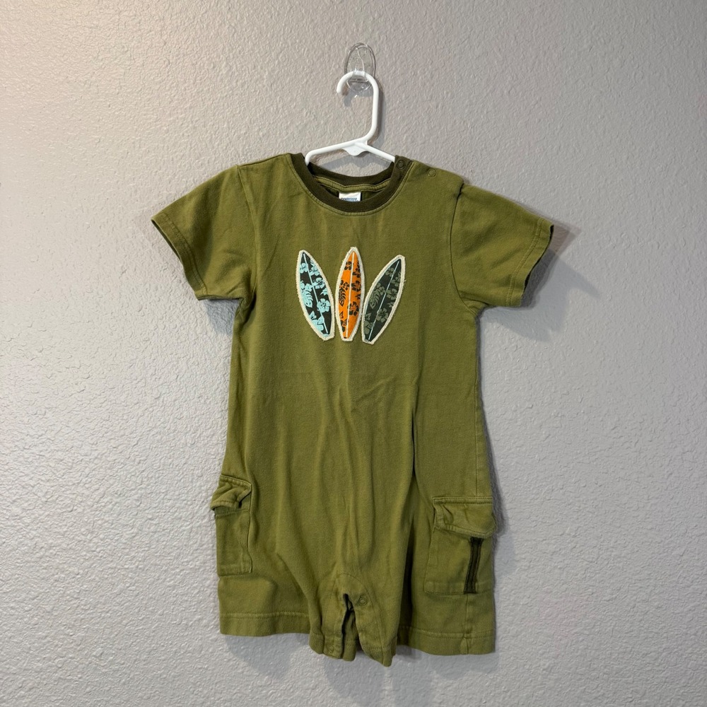 Gymboree Boy's Size 3T‎ Olive Surfboard Cargo Pocket Romper 240575701